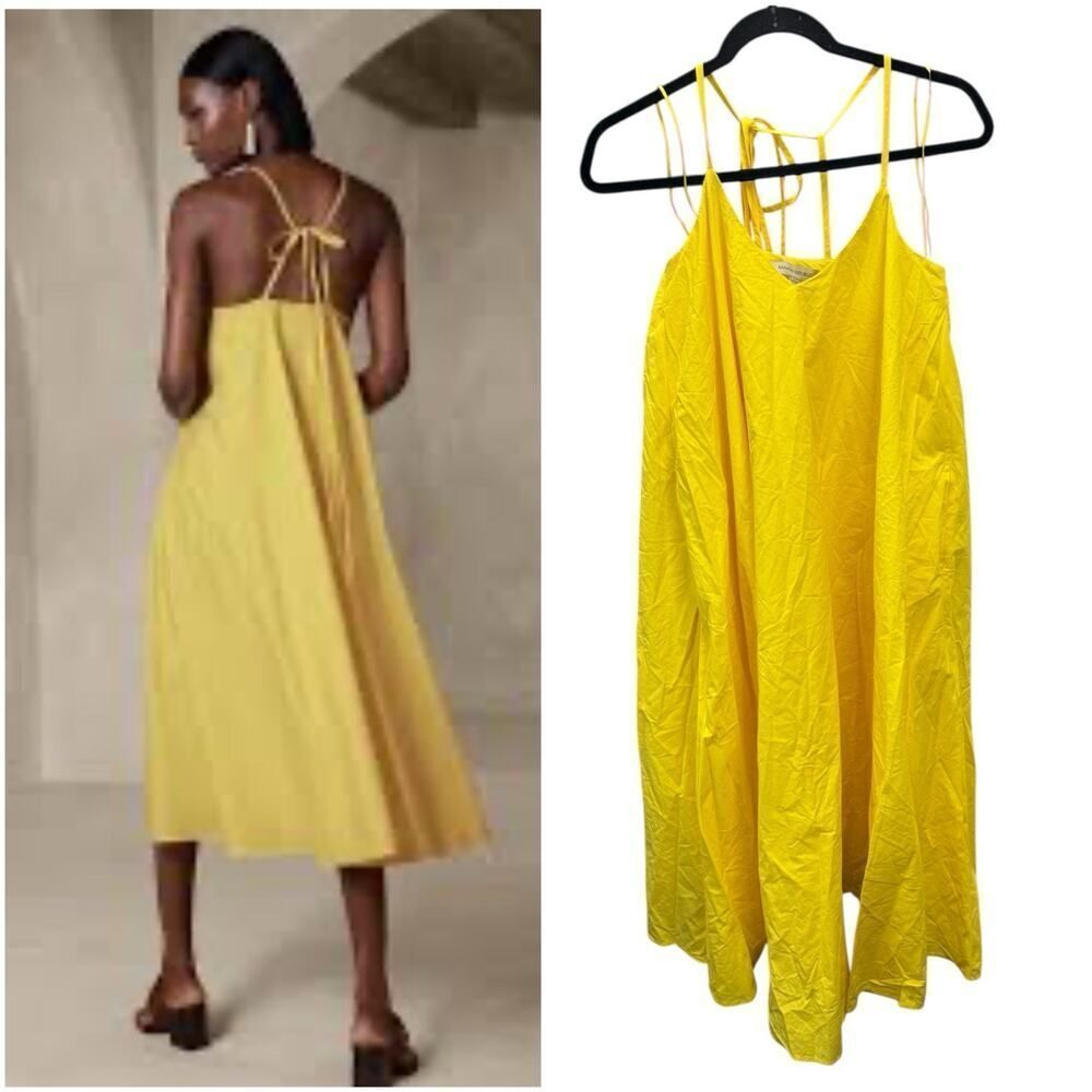 Banana Republic Yellow Cotton Midi Dress Tie Back Slip Style XXS Lightweight